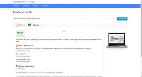 Google Pagespeed Desktop nach Optimierung