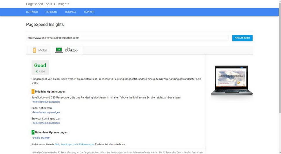 Google Pagespeed Desktop vor Optimierung